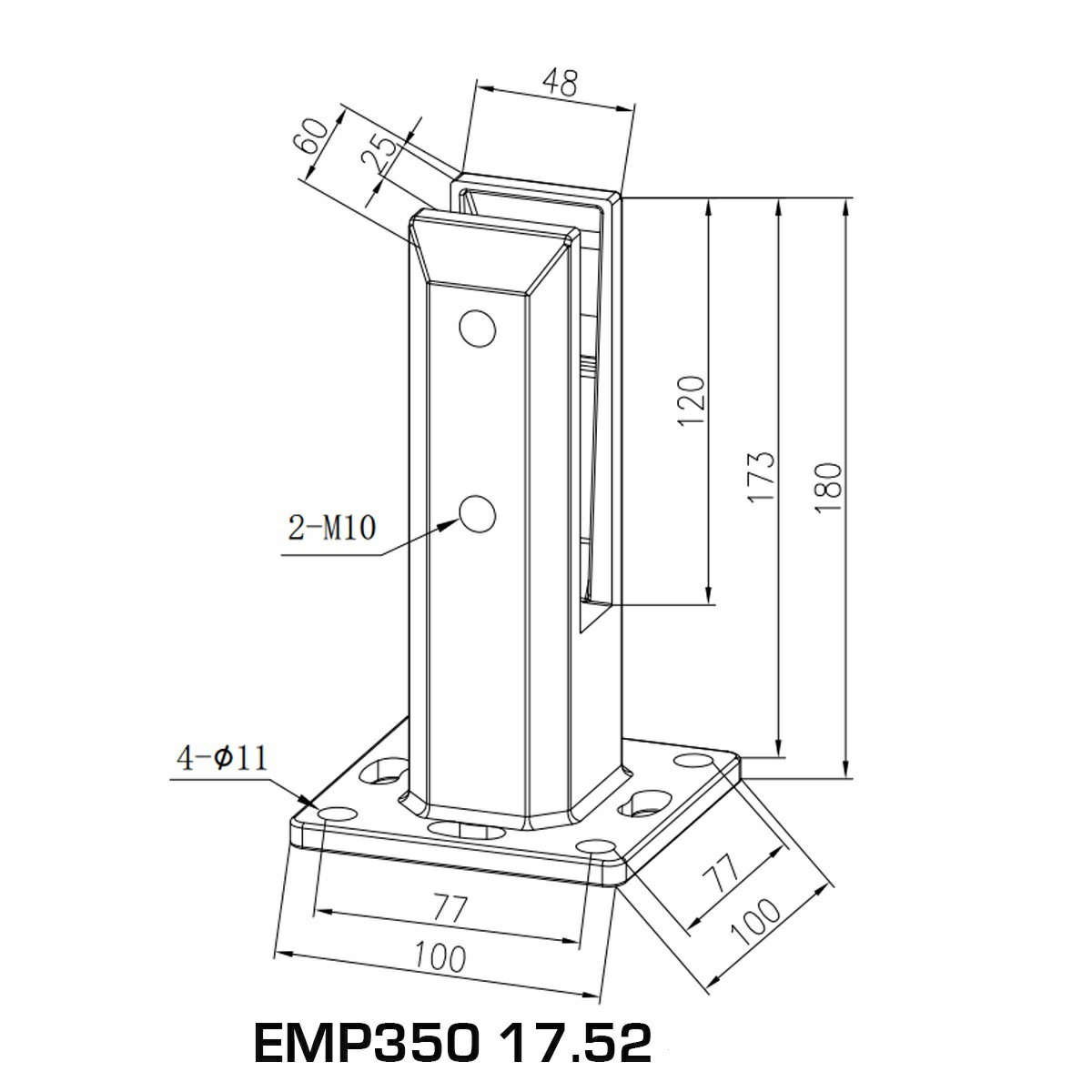 Spigot - Base Plated - Friction Fit - Suit for 17.52 -21.52 mm Glass - Square - Matt Black